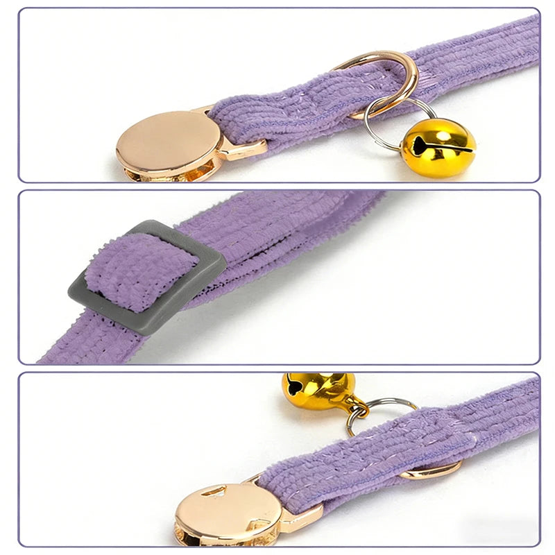 Adjustable Custom Engraved Cat Collar with Bell Anti-lost Durable Comfortable Soft Corduroy Kitten ID Collar Pet Safety Necklace
