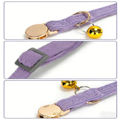 Adjustable Custom Engraved Cat Collar with Bell Anti-lost Durable Comfortable Soft Corduroy Kitten ID Collar Pet Safety Necklace