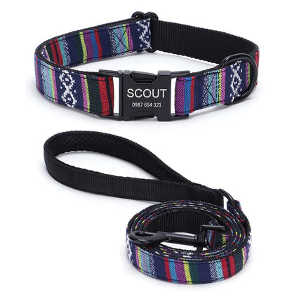 Bohemian Striped Dog Collar Custom Engraved with Rose Gold Buckle Personalized Nylon Collar for Small Large Dogs Daily Walking