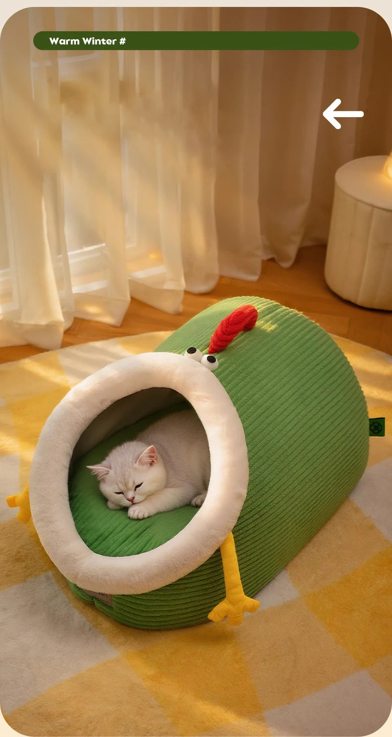 Semi-Closed Thickened Round Pet Sleeping Cave Portable Handheld Design Comfortable Cozy Cat House Christmas Katten Accessories