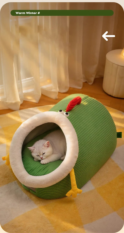 Semi-Closed Thickened Round Pet Sleeping Cave Portable Handheld Design Comfortable Cozy Cat House Christmas Katten Accessories