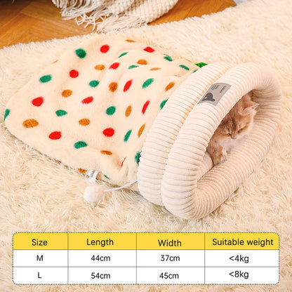 Fashion Dot Design Pet Sleeping Bag Luxury Double Sided Rabbit Fur Indoor Enclosed Warm Cat Bed Christmas New Year Pet Products
