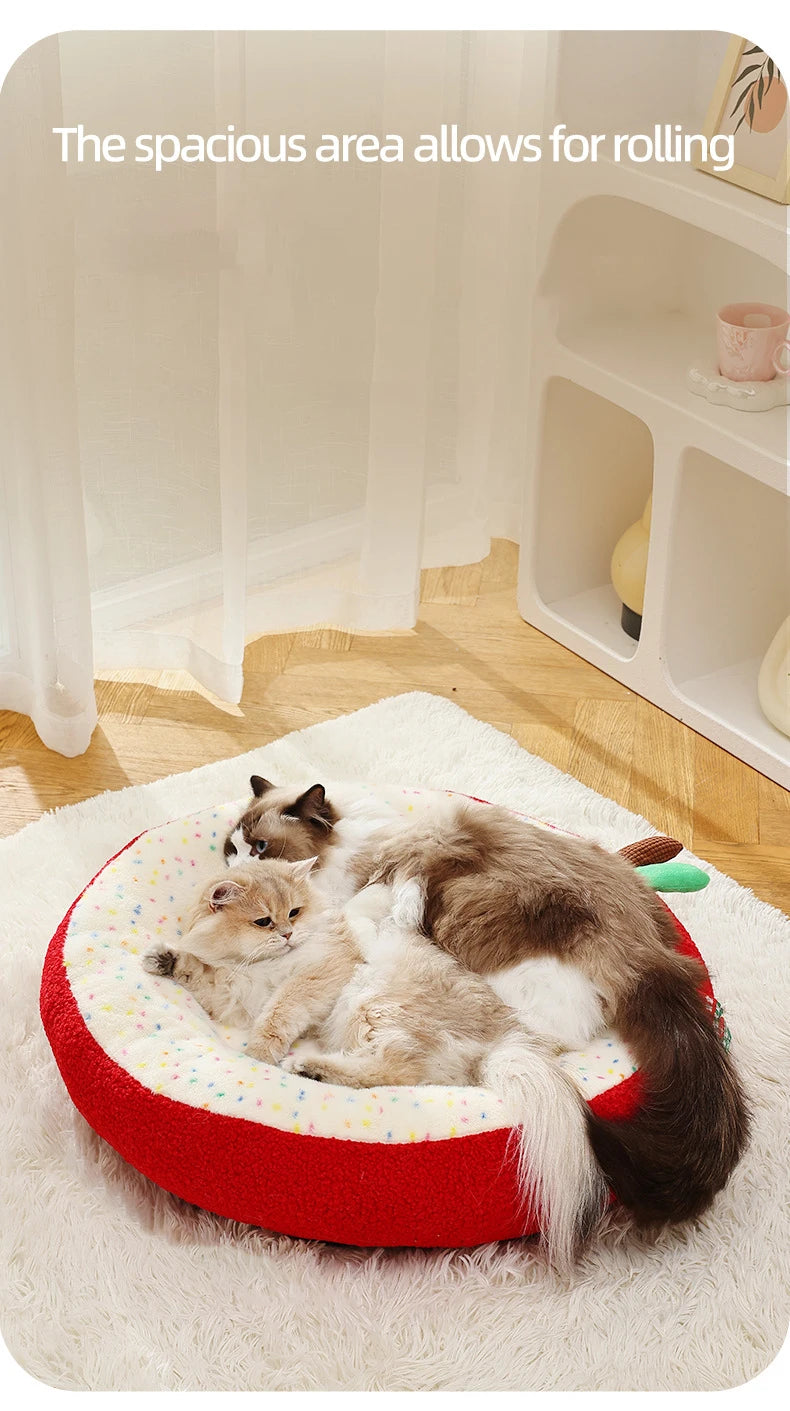 Luxurious Semi-enclosed Plush Cat House Bed Non-slip Soft Comfortable Winter Warm Pet Beds Christmas New Year Pet Accessories