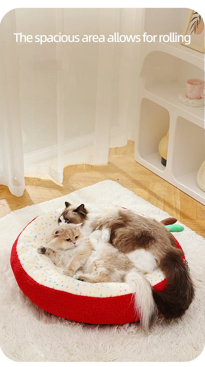 Luxurious Semi-enclosed Plush Cat House Bed Non-slip Soft Comfortable Winter Warm Pet Beds Christmas New Year Pet Accessories