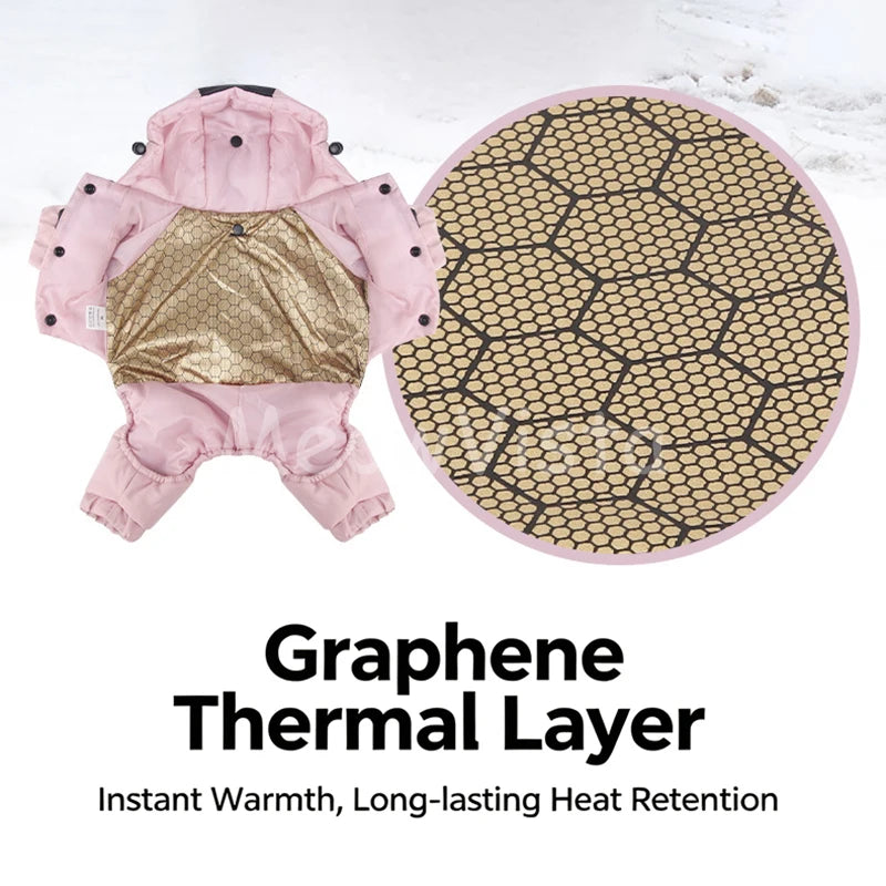 Graphene Heating Winter Dog Coat Windproof Waterproof Hooded Four‑Legged Pet Jumpsuit Cotton Down Puppy Sweatshirt Clothing