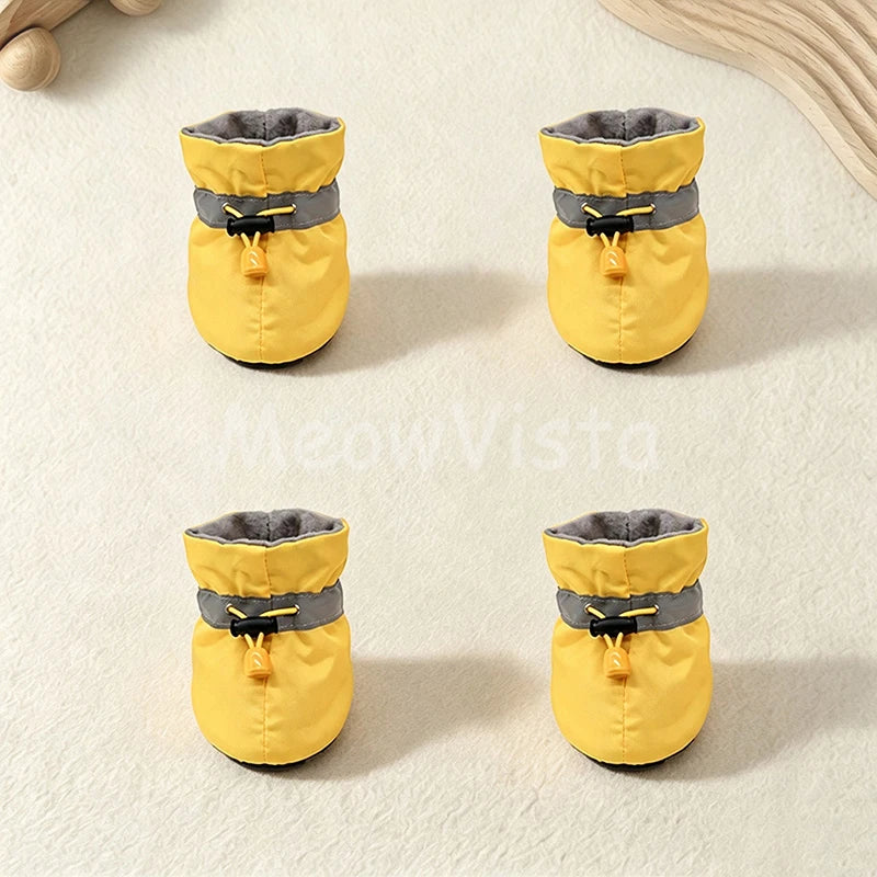 4Pcs Waterproof Anti‑Slip Dog Booties Adjustable Drawstring Soft warm Pet Dog Shoes for Puppy Yorkie Chihuahua Pet Accessories