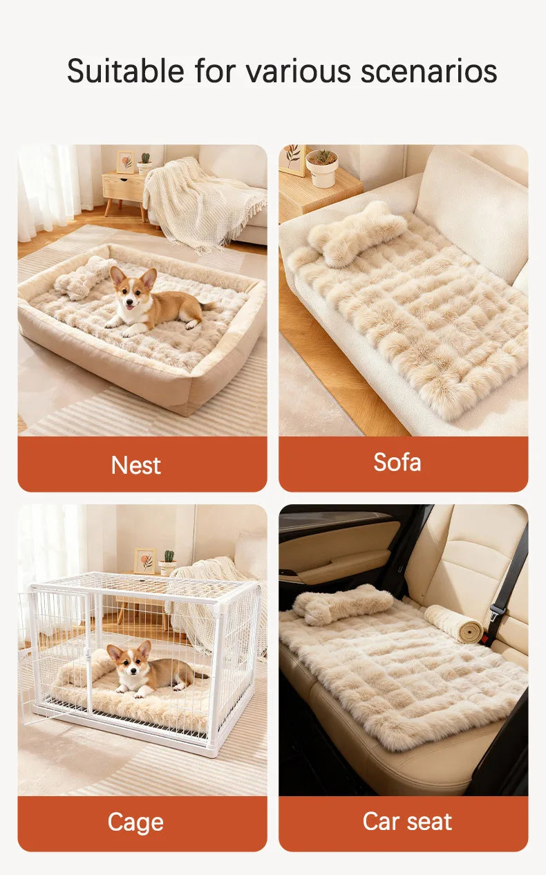 Luxury Soft Fluffy Solid Pet Blanket with Pillow Portable Thickened Machine-Washable Warm Plush Dog Bed Accesorios Para Perros