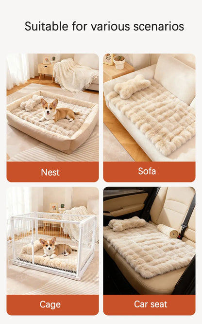 Luxury Soft Fluffy Solid Pet Blanket with Pillow Portable Thickened Machine-Washable Warm Plush Dog Bed Accesorios Para Perros