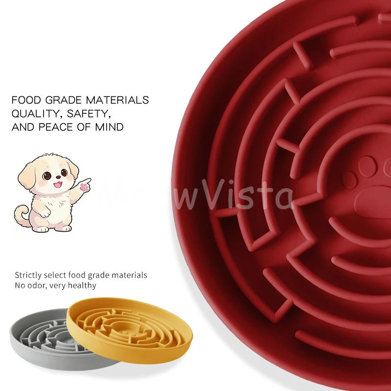Silicone Round Maze Dog Slow Feeder Bowl Non Slip Anti-Choking Pet Slow Feeding Pad for Medium Large Dogs Platos Para Perros