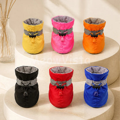 4Pcs Waterproof Anti‑Slip Dog Booties Adjustable Drawstring Soft warm Pet Dog Shoes for Puppy Yorkie Chihuahua Pet Accessories