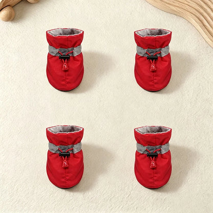 4Pcs Waterproof Anti‑Slip Dog Booties Adjustable Drawstring Soft warm Pet Dog Shoes for Puppy Yorkie Chihuahua Pet Accessories