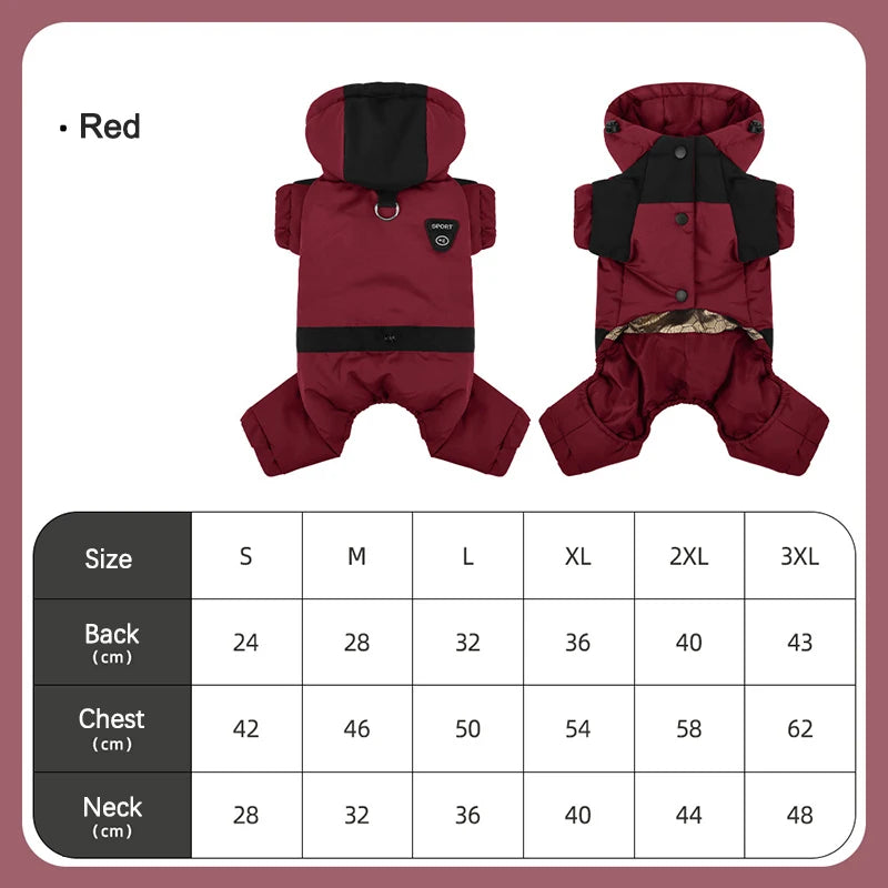 Graphene Heating Winter Dog Coat Windproof Waterproof Hooded Four‑Legged Pet Jumpsuit Cotton Down Puppy Sweatshirt Clothing