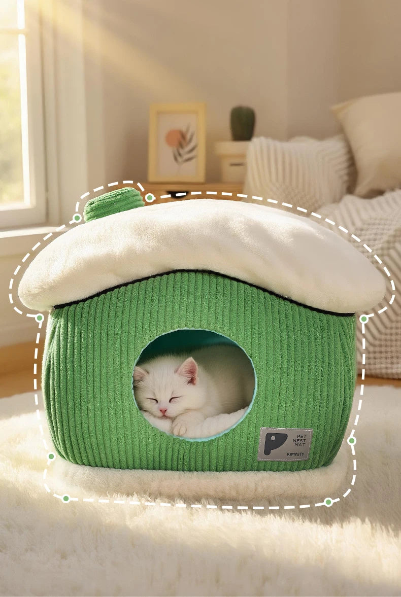 Large Space Luxury Enclosed Cat House Indoor Removable Washable Thickened Warmth Plush Sleeping Puppy Kitten Bed Cama Para Perro