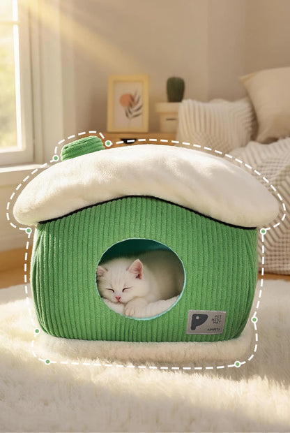 Large Space Luxury Enclosed Cat House Indoor Removable Washable Thickened Warmth Plush Sleeping Puppy Kitten Bed Cama Para Perro