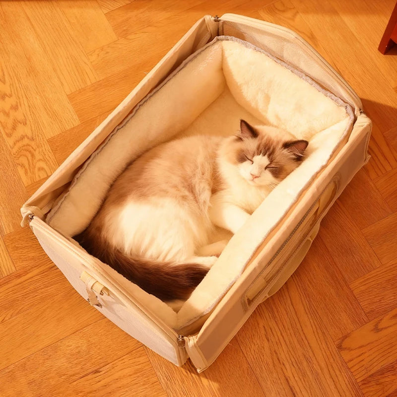 Portable Large Capacity Cat Carrier Handheld Breathable Warm Fleece Lining Outdoor Travel Dog Purse Carrier Brinquedo De Gato
