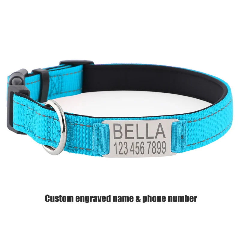 Personalized Dog Collar with Engraved Nameplate Adjustable Reflective Nylon Custom Pet Collar for Dogs  Anti-lost Pet ID Tag