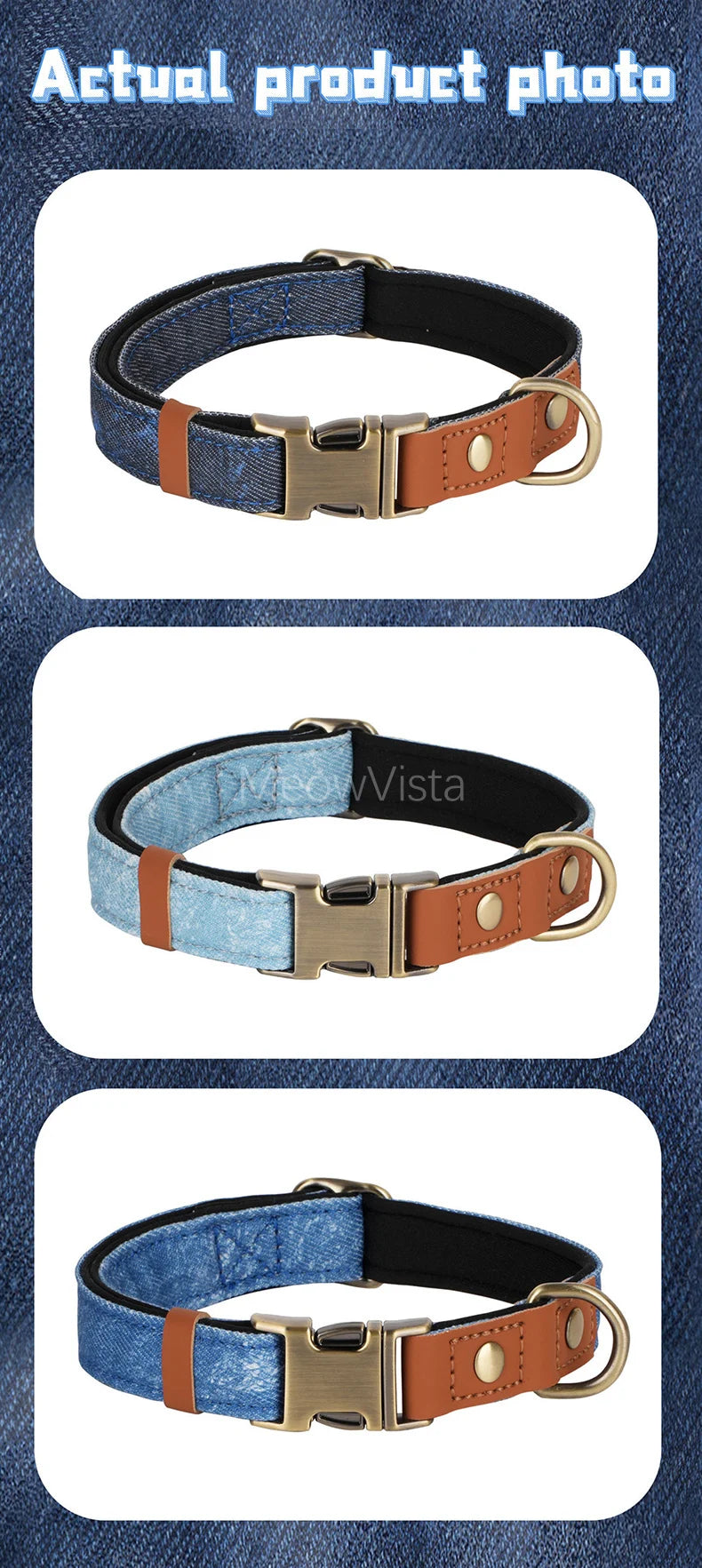 Personalized Denim Dog Collar with Engraved Quick Release Metal Buckle Adjustable Soft Padded anti-lost Pet Collar for Dogs