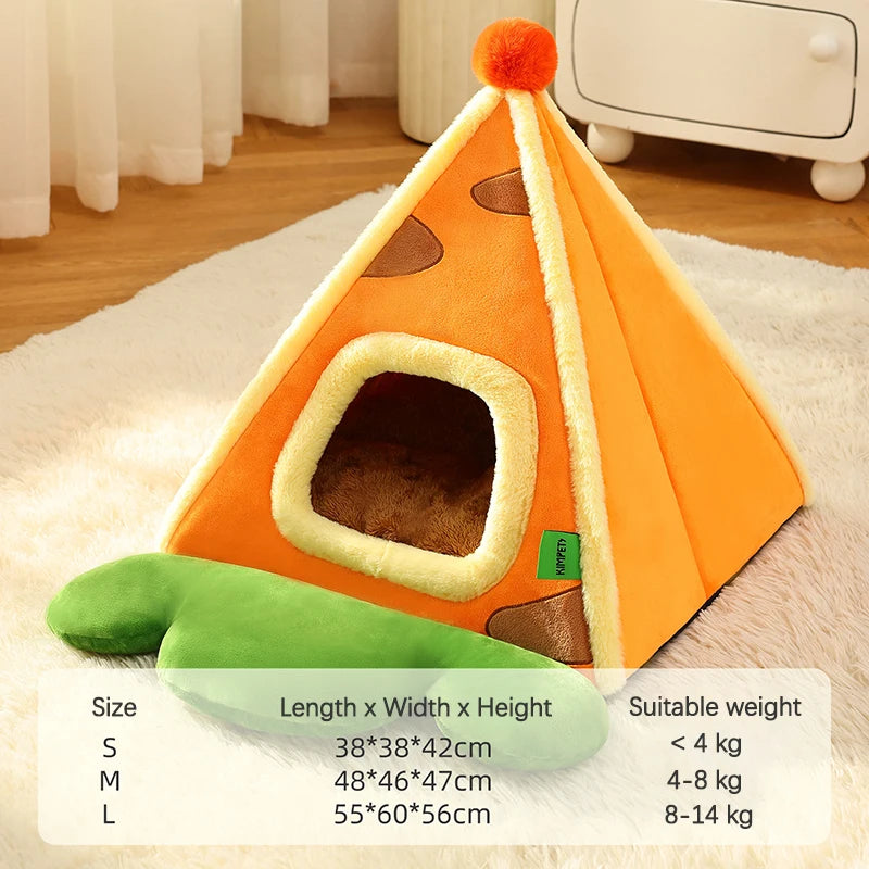 Enclosed Triangle Tent Cat Bed Cozy Thickened Warm Indoor Deep Sleep Pet Nest for Small Medium Dogs Teddy Chihuahua Essentials