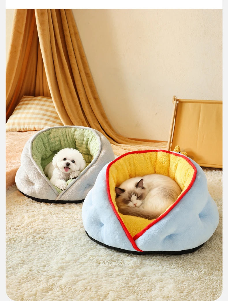 Winter Thiened Wrapped Plush Small Dog Sofa Bed Semi-enclosed Skin-friendly Breathable Pet House Teddy Pomeranian Accessories