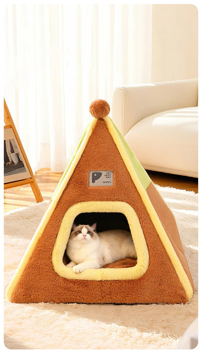 Winter Warm Enclosed Cat Tent Bed with Removable Cushion Portable Stable Luxurious Cozy Pet House for Small Dogs Pet Supplies