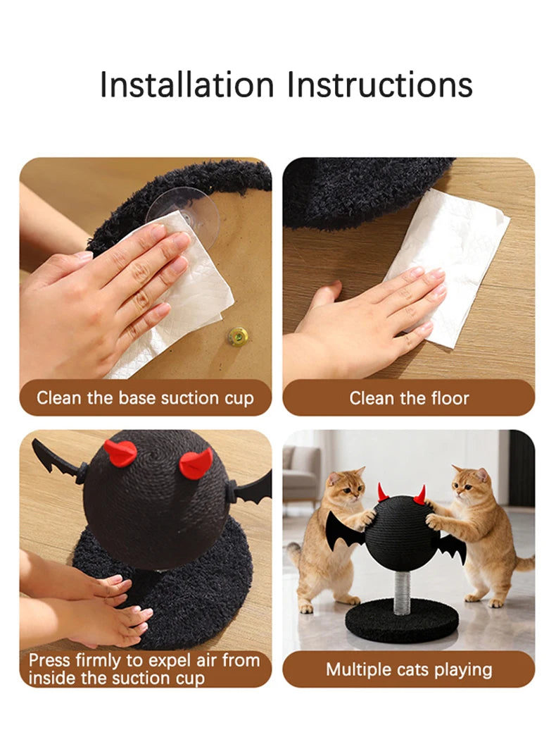 Wear-resistant Sisal Cat Scratching Ball Toy Stable Shak Spring Black Devil Design Cat Scratch Tower Halloween Gatto Accessori