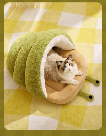 Cute Snail Slipper Shaped Cat Bed Cave Semi-Enclosed Washable Soft Plush Pet Sleeping Bed for Kittens Winter Beds & Furniture