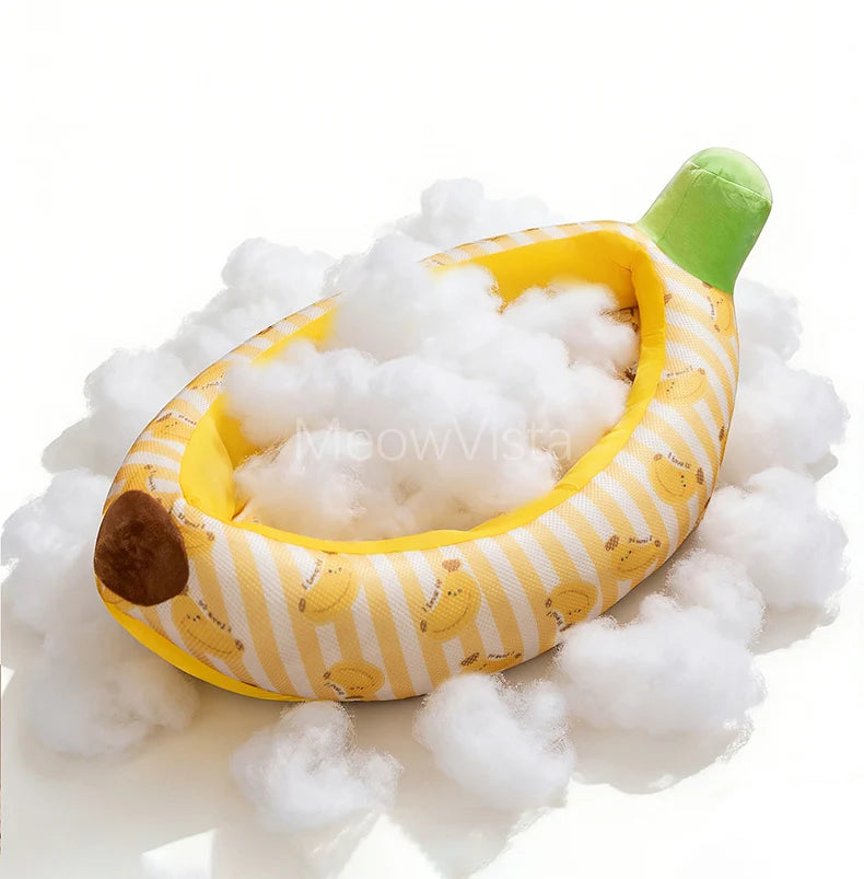 Banana Ice Silk Cooling Cat Bed with Dual-Sided Mat Non-Slip Comfortable Breathable Pet Sofa for Small Dogs Summer Pet Cushion