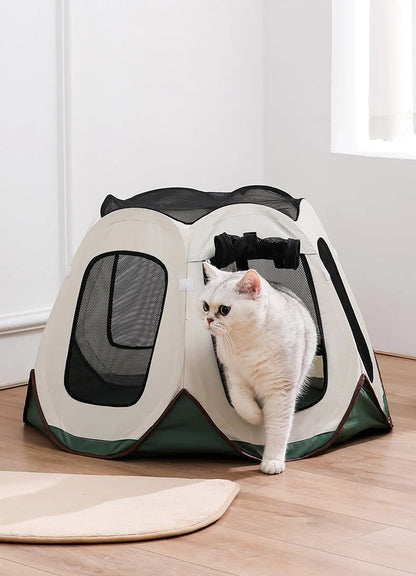 Portable Foldable Semi-Enclosed Pet Tent House Cozy Hexagon Waterproof Oxford Cloth Outdoor Pet Fence for Cats Cosas Para Gatos