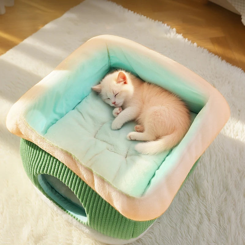Large Space Luxury Enclosed Cat House Indoor Removable Washable Thickened Warmth Plush Sleeping Puppy Kitten Bed Cama Para Perro