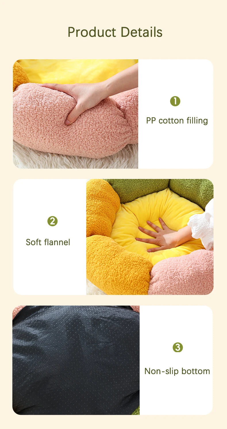 Cute Luxury Flower Cat Bed with Cloud-Shaped Pillow Winter Breathable Warm Ultra Soft Plush House Puppy Beds Cat Houses Indoor