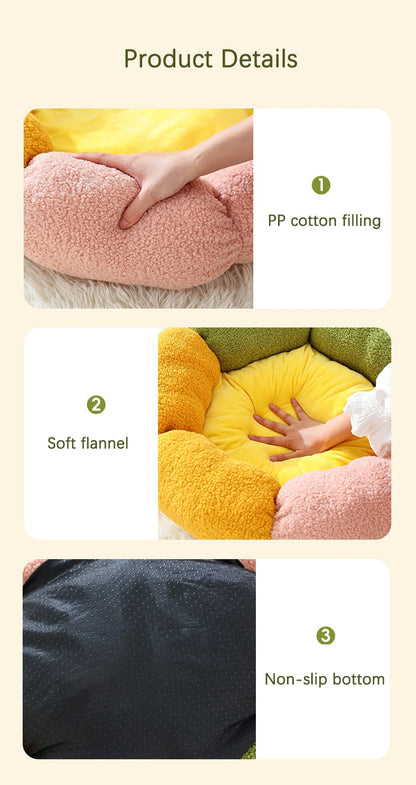 Cute Luxury Flower Cat Bed with Cloud-Shaped Pillow Winter Breathable Warm Ultra Soft Plush House Puppy Beds Cat Houses Indoor