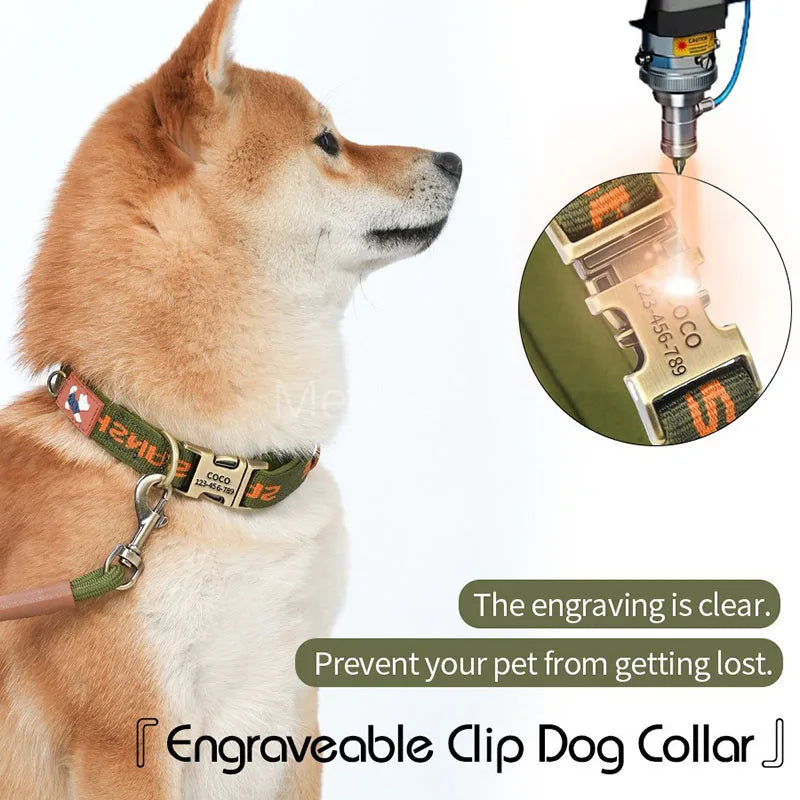 Free Custom Engraved Nylon Dog Collar Personalized Name Phone Number ID Tag Anti-lost Adjustable Printed Pet Collar for Dogs