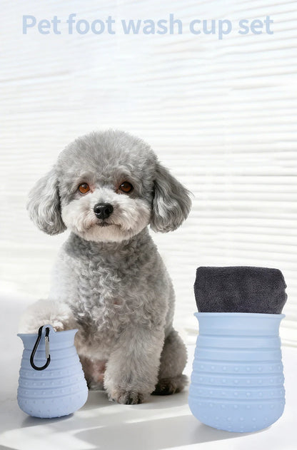 2 in 1 Portable Dog Paw Cleaner Cup with Towel Soft Silicone Pet Foot Washer for Small Medium Dogs Pet Home Grooming Supplies