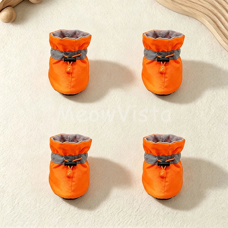 4Pcs Waterproof Anti‑Slip Dog Booties Adjustable Drawstring Soft warm Pet Dog Shoes for Puppy Yorkie Chihuahua Pet Accessories