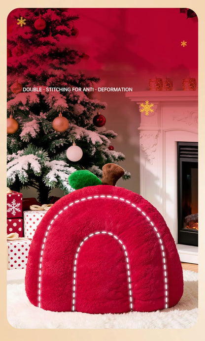 Semi-Enclosed Luxury Red Apple Cat House Large-size Detachable Cushion Warm Sleeping Kitten Cave Bed Christmas Pet Supplies