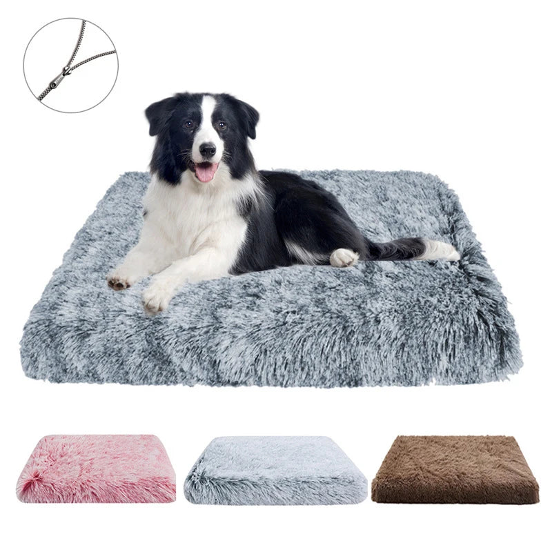 Luxurious Cozy Square Plush Large Dog Bed Thickened Washable Pet Sofa Bed with Non-Slip Detachable Cover Pet Indoor Furniture