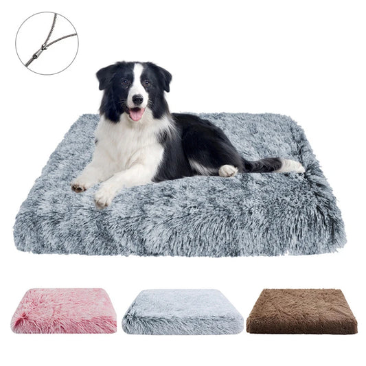 Luxurious Cozy Square Plush Large Dog Bed Thickened Washable Pet Sofa Bed with Non-Slip Detachable Cover Pet Indoor Furniture