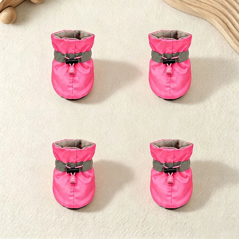 4Pcs Waterproof Anti‑Slip Dog Booties Adjustable Drawstring Soft warm Pet Dog Shoes for Puppy Yorkie Chihuahua Pet Accessories