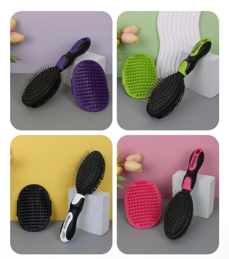 Practical 2-Piece Cat Grooming Brush Glove Durable Double-sided Open Knoting Comb Bath Massage Brush Set Pet Bathing Equipment
