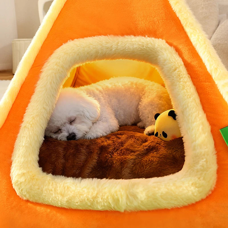 Enclosed Triangle Tent Cat Bed Cozy Thickened Warm Indoor Deep Sleep Pet Nest for Small Medium Dogs Teddy Chihuahua Essentials