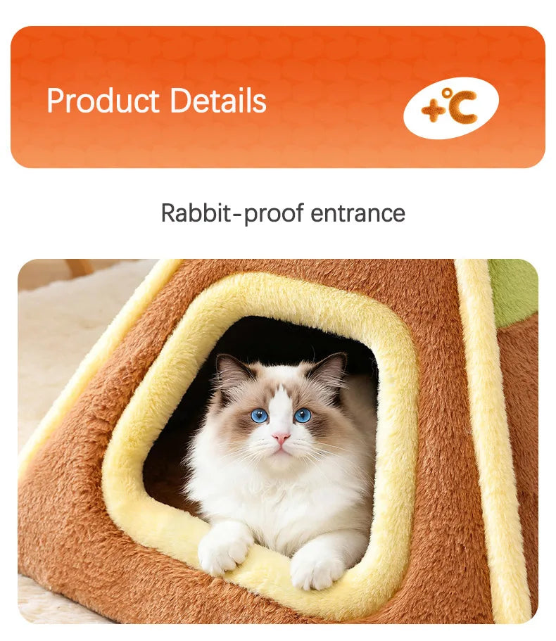 Winter Warm Enclosed Cat Tent Bed with Removable Cushion Portable Stable Luxurious Cozy Pet House for Small Dogs Pet Supplies