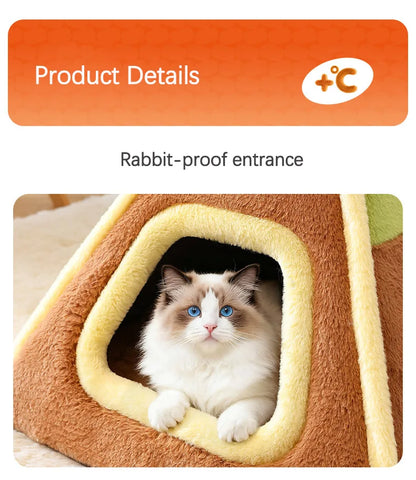 Winter Warm Enclosed Cat Tent Bed with Removable Cushion Portable Stable Luxurious Cozy Pet House for Small Dogs Pet Supplies