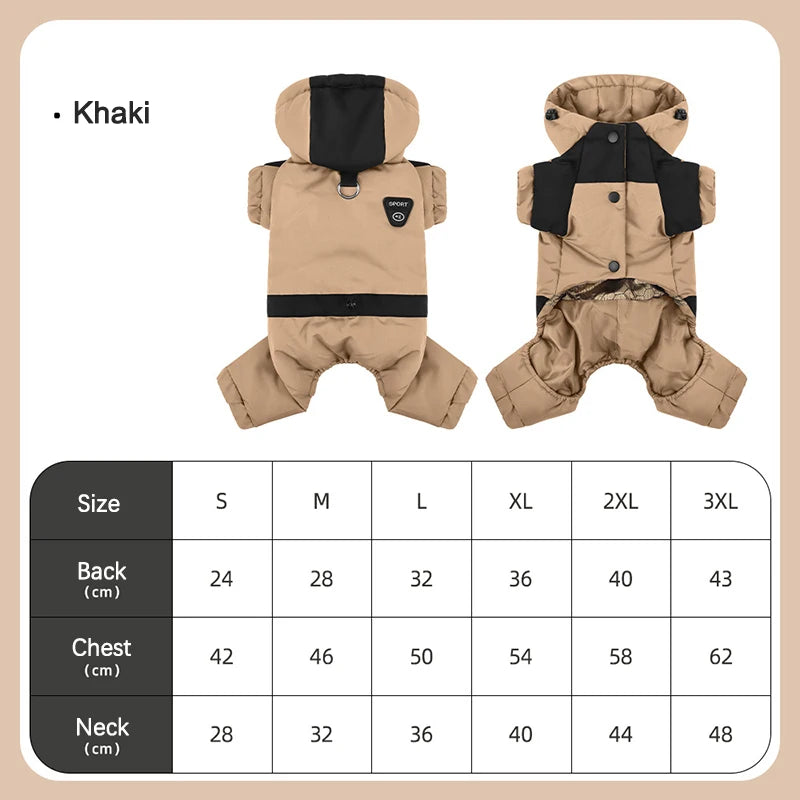 Graphene Heating Winter Dog Coat Windproof Waterproof Hooded Four‑Legged Pet Jumpsuit Cotton Down Puppy Sweatshirt Clothing