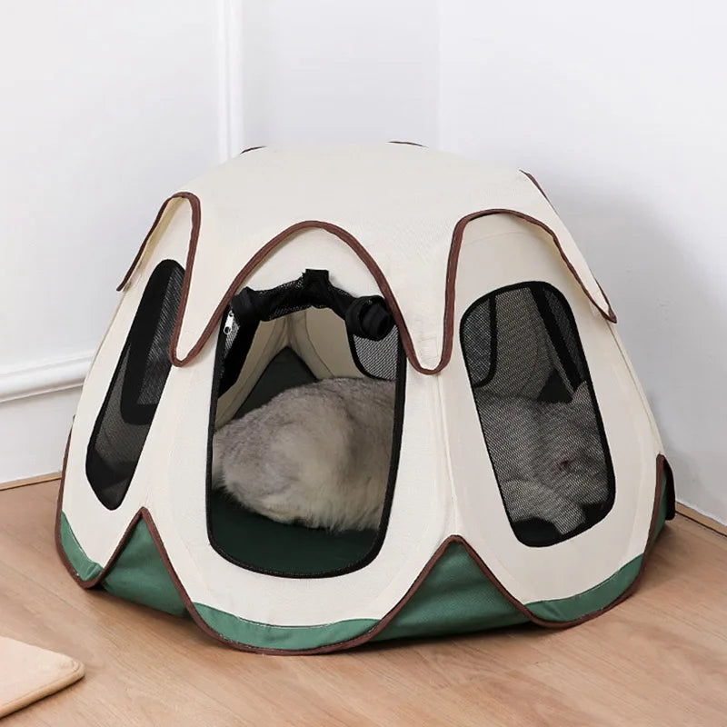 Portable Foldable Semi-Enclosed Pet Tent House Cozy Hexagon Waterproof Oxford Cloth Outdoor Pet Fence for Cats Cosas Para Gatos