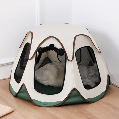 Portable Foldable Semi-Enclosed Pet Tent House Cozy Hexagon Waterproof Oxford Cloth Outdoor Pet Fence for Cats Cosas Para Gatos