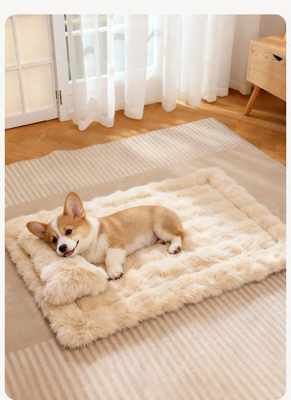 Luxury Soft Fluffy Solid Pet Blanket with Pillow Portable Thickened Machine-Washable Warm Plush Dog Bed Accesorios Para Perros