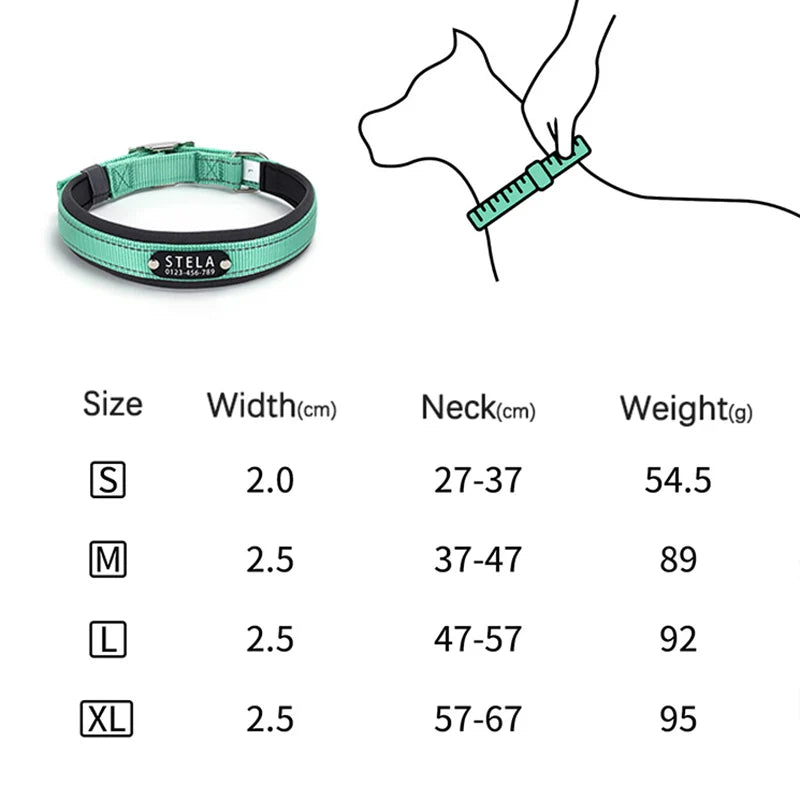 Personalized Reflective Dog Collar with Detachable Name Tag Soft Neoprene Padded Adjustable Nylon Collar for Dogs Pet Pitbulls