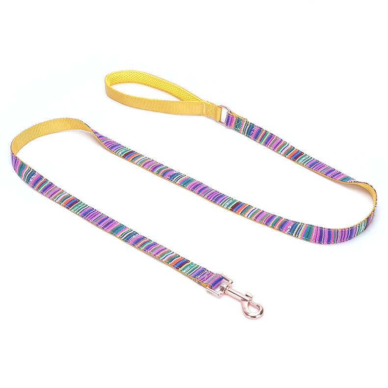 Bohemian Striped Dog Collar Custom Engraved with Rose Gold Buckle Personalized Nylon Collar for Small Large Dogs Daily Walking