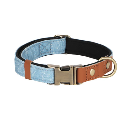 Personalized Denim Dog Collar with Engraved Quick Release Metal Buckle Adjustable Soft Padded anti-lost Pet Collar for Dogs
