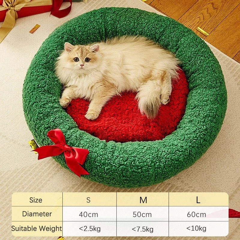 Christmas Sock Cat Sleeping Bag Thickened Semi Closed Winter Plush Warm Round Dog Beds with Detachable Pad Pet Indoor Furniture